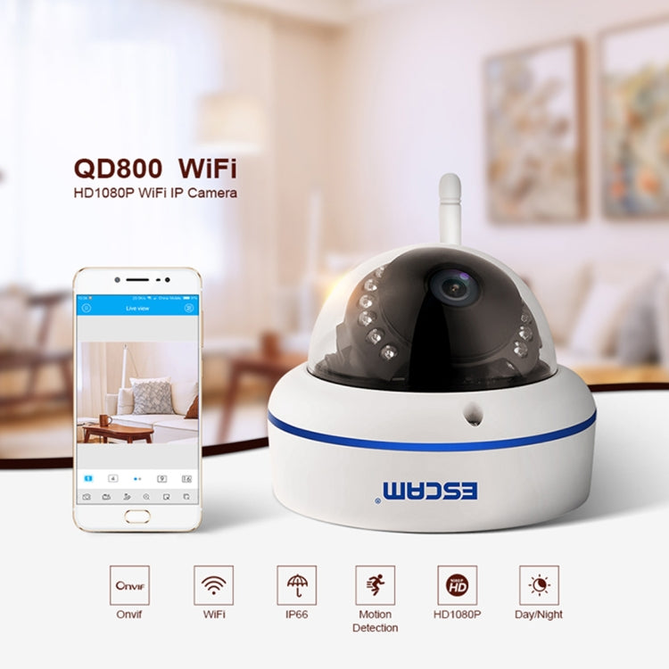 ESCAM Speed QD800WIFI ONVIF HD 1080P 2.0MP P2P Private Cloud IP66 Waterproof Security WiFi IP Camera, Support Motion Detection / Night Vision, IR Distance: 10m, Speed QD800WIFI, QD800WiFi ESCAM Speed QD800WIFI ONVIF HD 1080P 2.0MP P2P Private Cloud IP66 Waterproof Security WiFi IP Camera, Support Motion Detection / Night Vision, IR Distance: 10m, Speed QD800WIFI, QD800WiFi